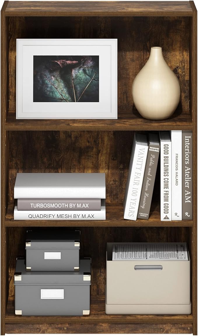 Furinno JAYA Book Shelf, 3-Tier Bookshelf, Bookcase with Adjustable Shelves, 9.5 x 24.5 x 40.3, for Organization and Storage,
