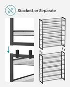 SONGMICS Shoe Rack, 12-Tier Shoe Organizer, Metal Shoe Storage for Garage, Entryway, Set of 2 6-Tier Stackable Shoe Shelf, wi