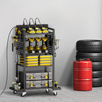 VEVOR 4-Tier Tool Organizer Cart with Charging Station, 8 AC Outlet, Floor Stand Rolling Drill Holder and Tool Battery Storag