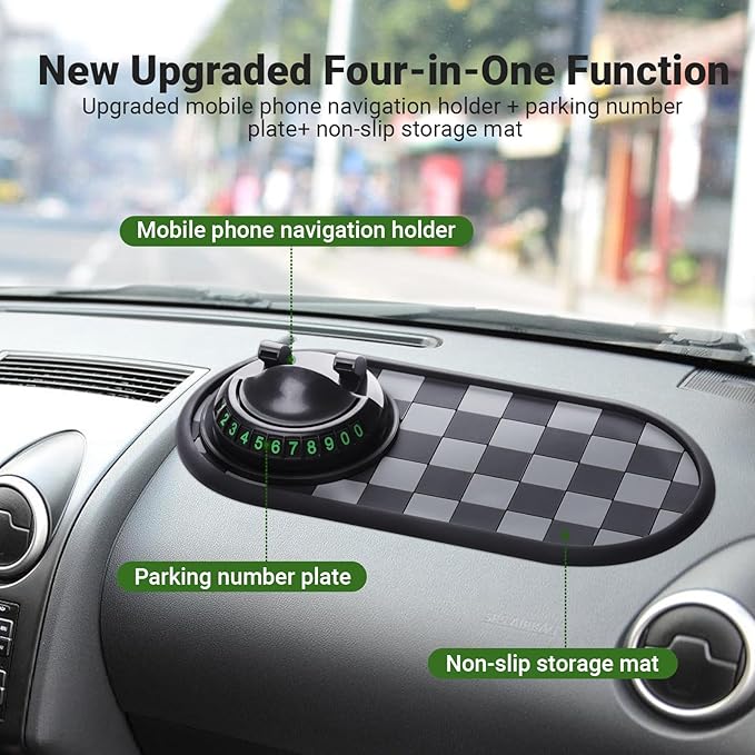 Multifunctional Car Anti-Slip Mat,Car Anti Slip Mat Phone Holder, with Temporary Parking Number, 360° Rotating Adjustable Uni