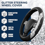 PIC AUTO Steering Wheel Cover, Silver Sparkly Crystal Bling Glitter with Leather, Universal Fit 14.5"-15.5" Car Steering Whee