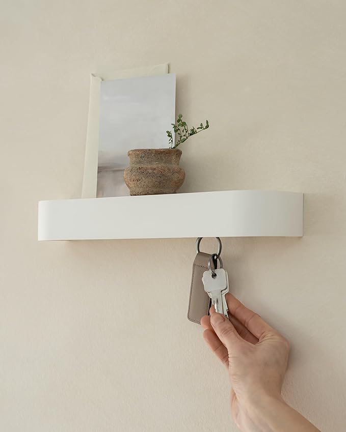 Kazai. Key Holder 'Toke' | Minimalist Key Hook Design from Berlin | Modern Key Holder Wall Mount with Wooden Shelf | Key Rack