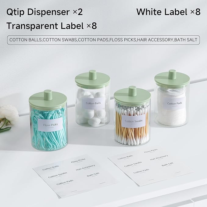 TIPGO Glass Qtip Holder Dispenser for Bathroom - 10 oz Clear Canister Apothecary Jar for Cotton Swabs, Balls, Pads, Floss Pic