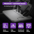 Car Steering Wheel Desk Tray for Laptop and Eating 2 in 1 Multipurpose Travel Accessory with Drink and Pen Holder Compatible with Most Vehicles Grey