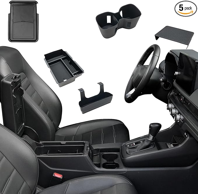 5PCS Center Console Organizer Tray for 2026 2025 2024 2023 Honda CRV Accessories, Armrest Storage Box and Drawer, Armrest Hidden Storage Box, Dashboard Organizer Tray and Cup Holder for Honda CRV