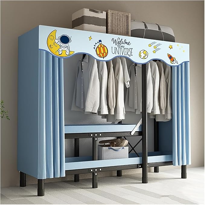 Portable Foldable Wardrobe Closet with Door - Metal Clothing Rack for Hanging Clothes, Space-Saving Coat Storage for Bedroom 