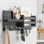 Lwenki Mail Organizer for Wall Mount – Key Holder with Shelf Includes Letter Holder and Hooks for Coats, Dog Leashes – Rustic