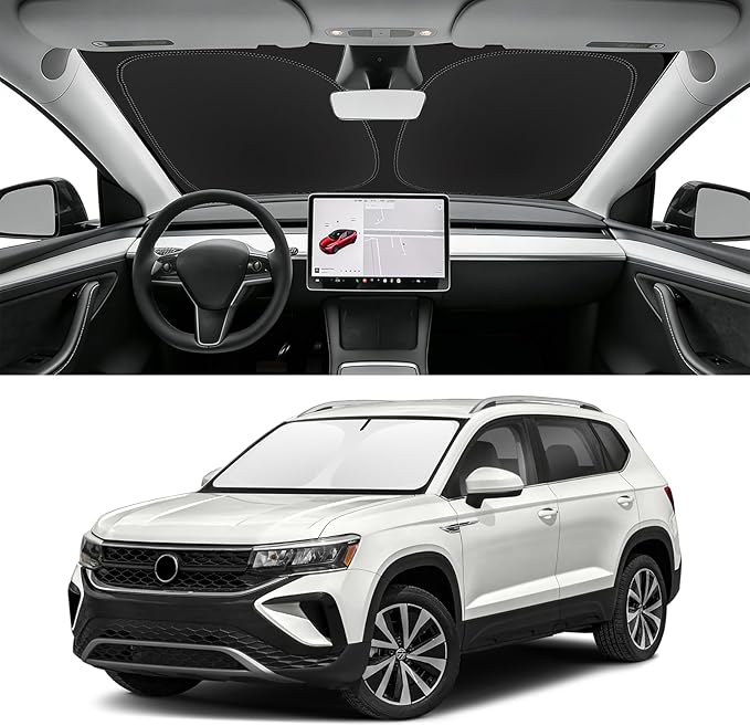 Custom Fit Windshield Sun Shade for VW Taos 2022-2026, Blocks UV & Heat, Front Window Sunshade Accessories, Easy Fold & Store Keep Your Car Cooler