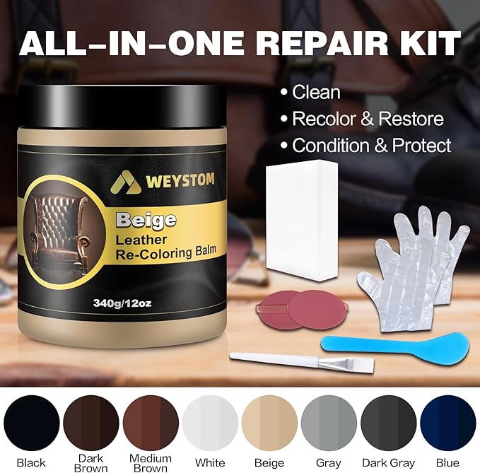 Leather Recoloring Balm, 12oz Large Size Leather Dye, Color Restorer, Scratch Repair, Furniture & Couch Restorer Kit, Repair 