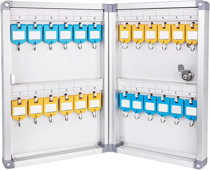 Amazon Basics Cabinet Key lock Box, Silver, 12.5"D x 8.5"W x 2.45"H | 24-Key Position