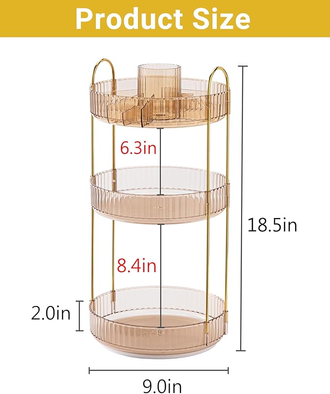 Asayuee 360 Rotating Makeup Organizer,3 Tier Large Capacity Make Up Organizers and Storage,Skincare Perfume Vanity Organizers
