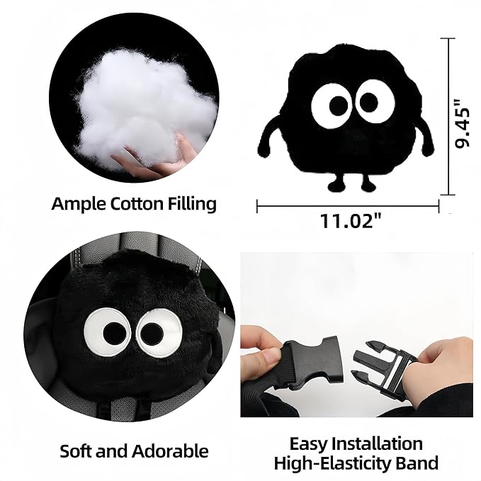 Car Headrest Pillow 2PCS Cute Big-Eyed Sprite Car Headrest Pillows Travel Neck Pillow Comfortable Neck Support - Plush Comfort Neck Cushions for Cars, Home & Office