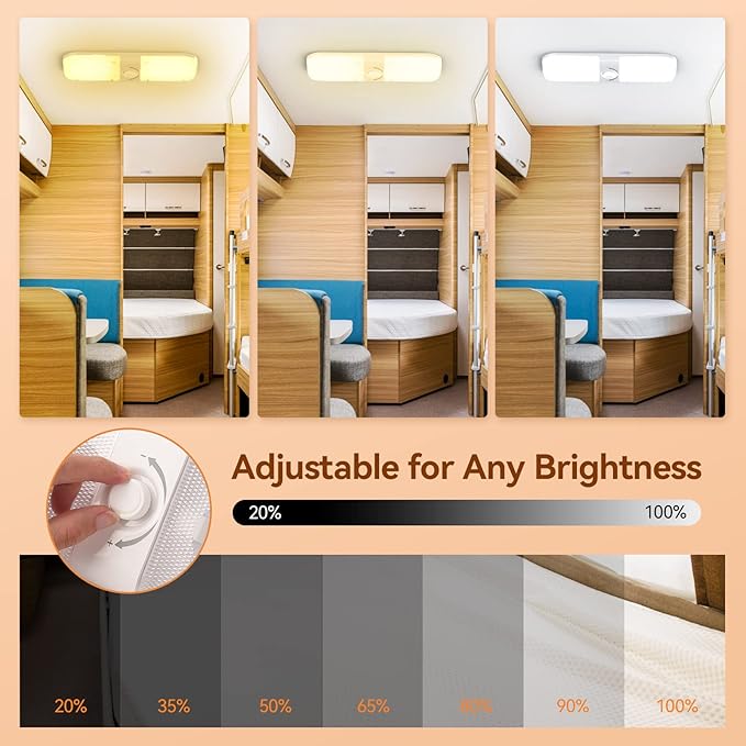 RV Lights Interior 1700LM，3 Color 12V Volt Led Light, Super Bright 120 LEDs Dome Light Fixture for RV Accessories/Camper/Car/Trailer/Boat(Crystal Finish/(Cold +Warm+Natural Light) 2PCS)