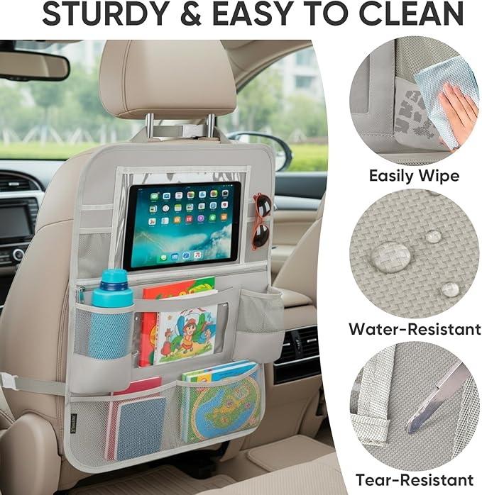 BALEINE Backseat Car Organizer, Back Seat Car Organizers and Storage, Kick Mats Back Seat Protector, Travel Accessories for Most Automotive (1 Pack, Beige)