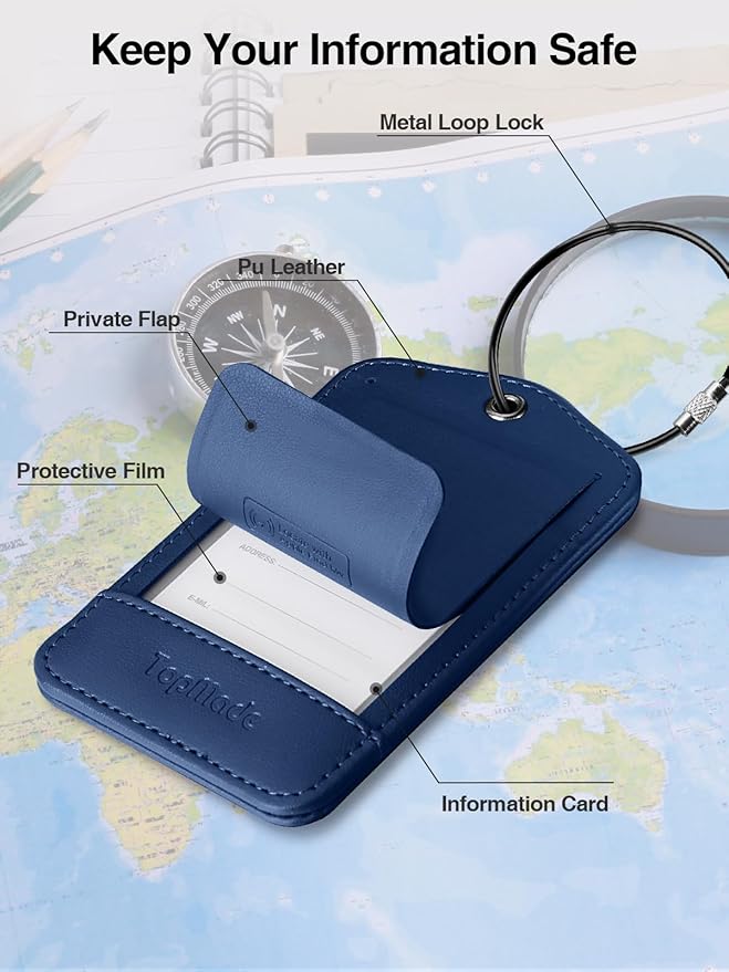 TopMade Smart Luggage Tag with Find My, Premium Leather Luggage Tags for Suitcase, Travel Bags, Backpacks, Anti-Lost Suitcase