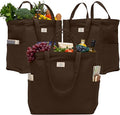 Nook Theory 3-Pack Reusable Grocery Bags - Heavy Duty, Large 12 Oz Cotton Canvas Reusable Shopping Bags With Pockets, 100% Cotton Cloth Grocery Totes, Foldable Multi Compartment (Mocha)