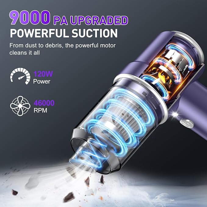 KMM Handheld Car Vacuum Cleaner, 9000PA Vacuum Cleaner & Air Duster, 120W High Power Vacuum Portable Cordless, Hand Held Vacu