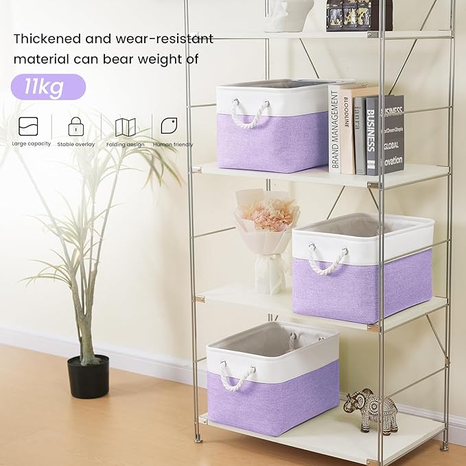 Large Storage Baskets- 15x11x10 inch Storage Bins for Shelves and Closet Organizing, Foldable Fabric Bin for Home Organizatio
