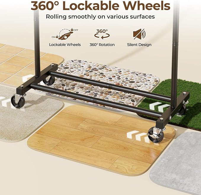 Clothes Rack for Hanging Clothes: Clothing Coat Garment Rolling Racks with Wheels Shelf Portable Closet Storage Organizer War
