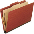 Pendaflex Pressboard Classification File Folders, 1 Divider, 2" Embedded Fasteners, 2/5 Tab Cut, Letter Size, Red, Box of 10 