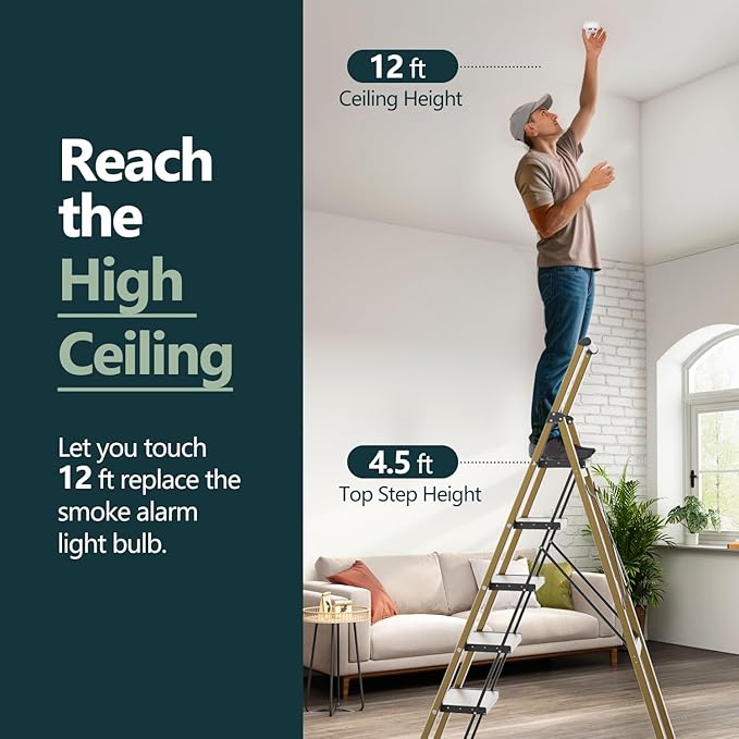 WOA WOA 6 Step Ladder, Lightweight Folding Ladder with Non-Slip Wide Pedals, Ladder with Safe Grip Handle, Easy to Open and C