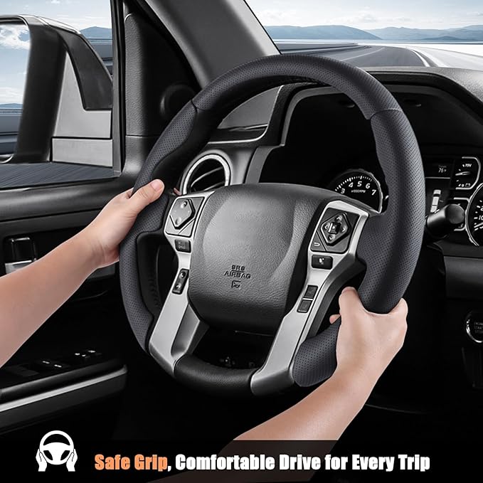 Aimato Customized Steering Wheel Cover for Toyota Tacoma 2012-2023/4Runner 2010-2024/Tundra 2014-2021/Sequoia 2014-2022 Thin,Anti-Slip,Scratch-Resistant Exclusive Car Accessory for Toyota