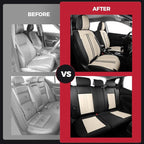 FREESOO Car Seat Covers Full Set, Leather Seat Covers for SUV, Beige Black Car Seat Covers Front Seats and Back, Waterproof C
