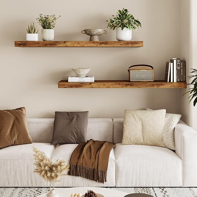 Fixwal Wall Shelves, 35" Long Heavy Duty Wall Mounted Rustic Wood Shelves for Living Room, Bedroom, Bathroom and Kitchen, Wal