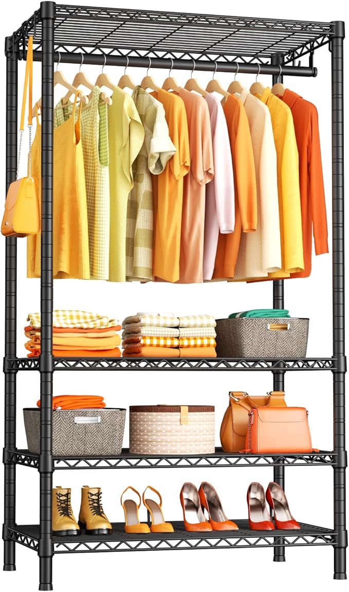 Ulif H4 Portable Closets, 4-Tier Metal Clothes Garment Rack for Bedroom and Cloakroom, Clothing Closet Storage and Organizer 