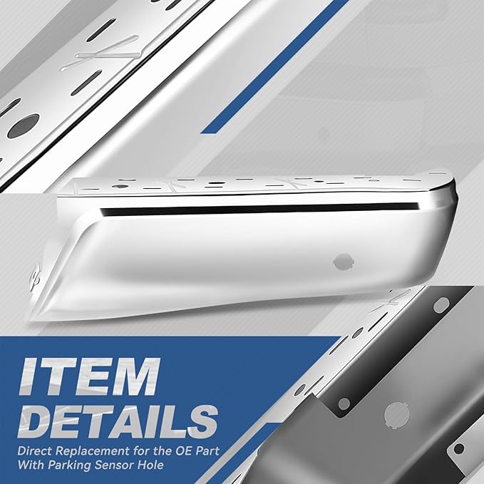 Auto Dynasty Rear Bumper End Caps Cover Compatible with 2015-2020 Ford F-150, Passenger Right Side, with Parking Sensor Holes, Polished Chrome