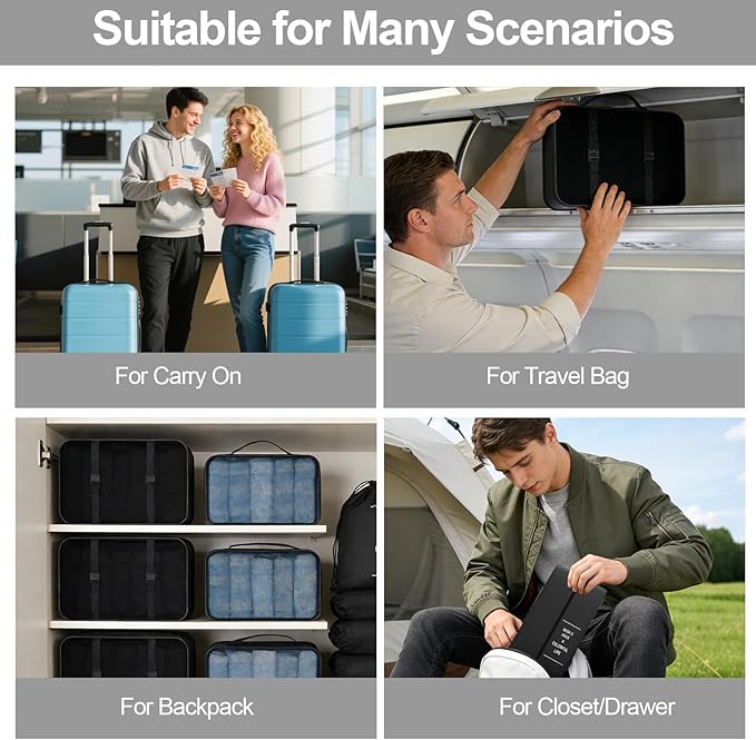 8 Set Packing Cubes for Travel,Suitcase Organizer Bags for Luggage with Shoe & Hanging Toiletry Bag, Vacation Essentials & Ac
