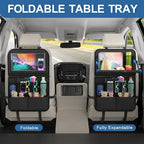 Car Backseat Organizer with Detachable Steering Wheel Tray, 11-Pockets Storage & Tablet Holder, Kids Kick Mats Protector - Travel Accessories (1-Pack)