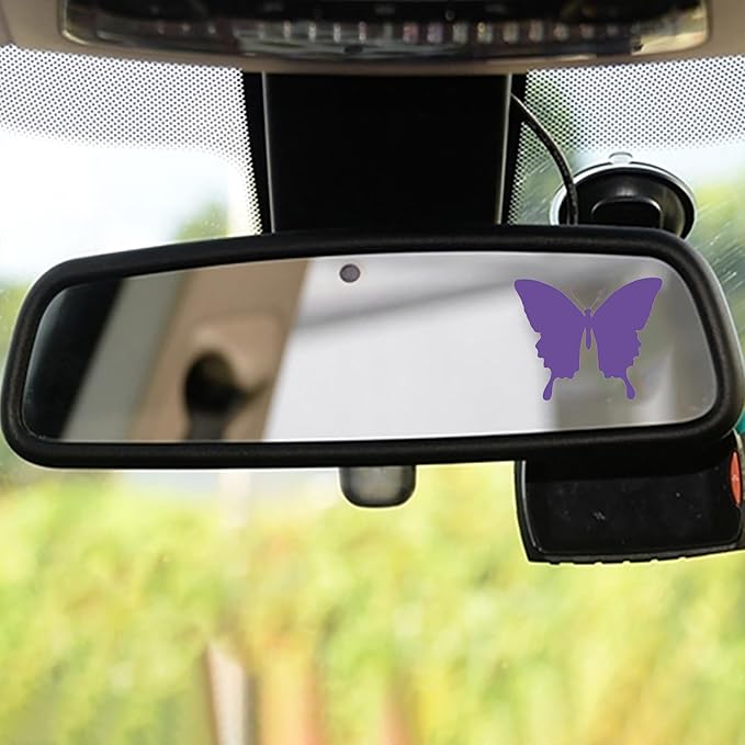 Dotesy 3 PCS Bling Rearview Mirror Cover, Elastic PU Leather Auto Rear View Mirror Protector with Butterfly Car Interior Accessories Universal for Car, SUV, VAN (Purple)