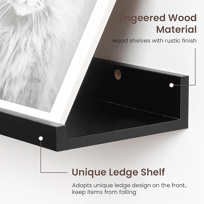 Axeman 40 Inch Floating Shelves | Black Picture Ledge Shelf Set of 3 | Rustic Wood Wall Shelves with Lip | 40" Black Picture 