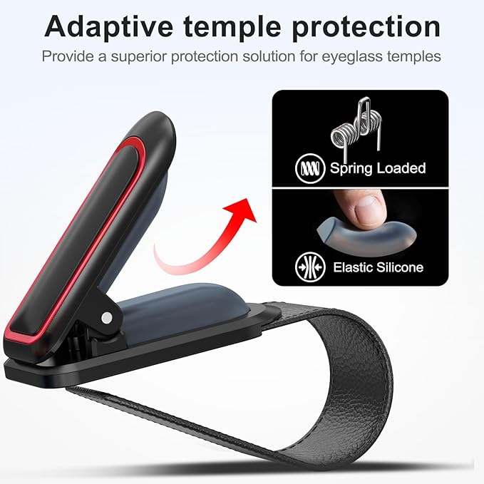Veharvim Sunglass Holder for Car (4 Pack, One-Handed Operation, Gentle & Secure Hold, Silicone Padded, Universal Fits Sunglass and Visor) - Sunglasses Clip for Car Visor (Black & Red, 4 Pack)