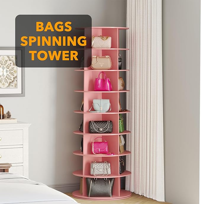 SpaceAid 8 Tier Rotating Shoe Rack Tower, Spinning Shoe Display Lazy Susan, Revolving 360 Shoe Rack Storage Round Carousel, V