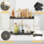 2-Tier Corner Bathroom Counter Organizer with Embedded Screw Holes, Secure & Stable Wood Vanity Shelf for Makeup and Skincare
