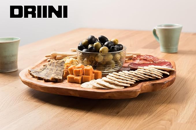Driini Premium Handmade Root Wood Lazy Susan Turntable Organizer - Rustic Wooden Serving Platter Cheese Board (12")