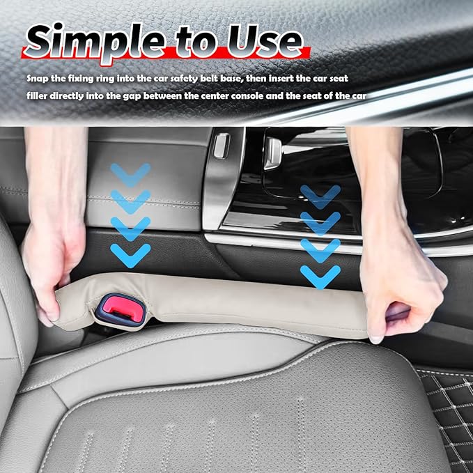 Aokdom 2026 2PCS Upgraded Car Seat Gap Filler with Fixing Ring,Elastic Car Gap Filler to Avoid Dropping Cell Phones/Keys,Essential Cars Gaps Seat Fillers Cars Accessories (Light Beige)