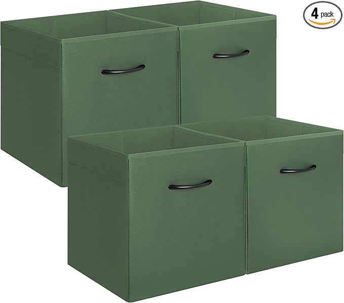 StorageWorks Green Storage Cubes, 13x13 Storage Cube Bins with Handle, Cube Storage Organizer Bins for Shelves and Closet, Co