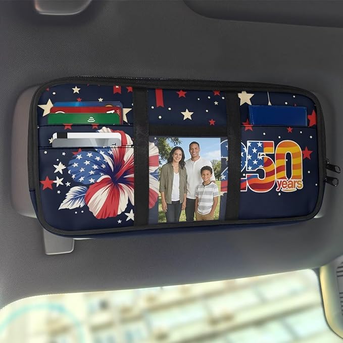 250th Anniv. Zippered Car Sun Visor Organizer - Auto Accessories Document Holder with Card Holder Auto Storage Pouch with Straps and Pockets Easy Installation Universal Fit for Most Cars Suv