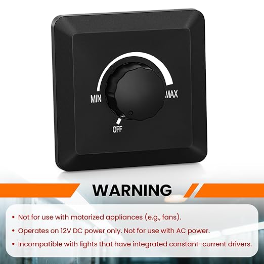 GZV 12V Dimmer Switch, 200W PWM Dimmer Switch - Adjustable Brightness for LED, Halogen, Incandescent & Strip Lights - Compatible with RV, Auto, Truck, Marine, Black