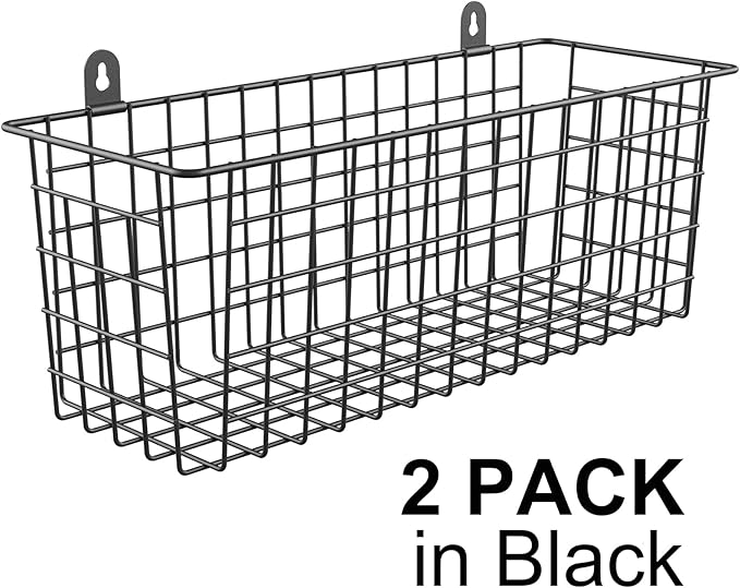 MaraFansie [Extra Large] Wire Basket 2-Pack Hanging Wall Organizer Cabinet Storage Basket Wall Mounted Shelves Rustic Farmhou