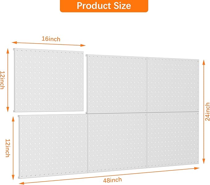 TORACK 6 PCS 12x16 in Metal Boards for Garage, Workbench, Tool Organizer Pegboard with 1/8" & 1/4" Holes, Modular Wall-Mounte