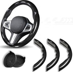 Car Steering Wheel Cover, 3 Piece Bright Carbon Fiber Steering Wheel Covers, Non-Slip Steering Wheel Cover Protector, Great Grip, Universal Car Accessories Decoration for 14.5-15 inch (Black)