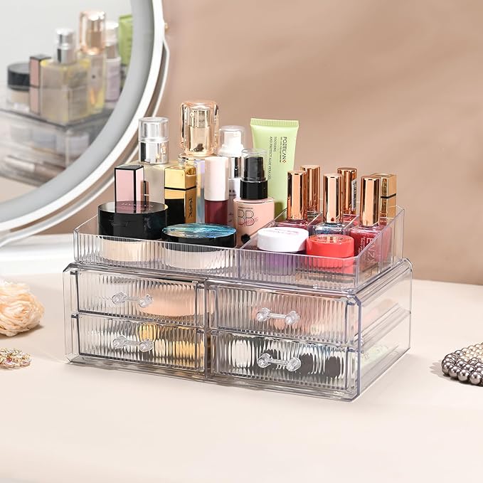 ZHIAI stackable storage drawer, transparent cosmetics storage box, cosmetics and beauty products storage organizer, suitable 
