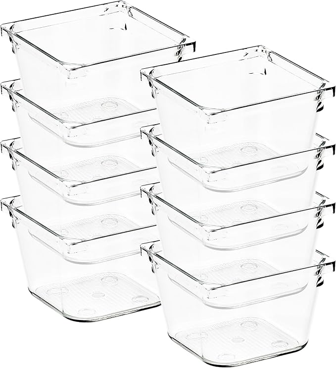 8 Pack Drawer Organizer - 3" X 3" Clear Acrylic Storage Bins with Non-Slip Pads, Versatile Desk Tray for Makeup, Jewelry, Kit