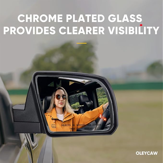 Passenger Side BSD Mirror Compatible with Toyota Tundra 2007-2020, Toyota Sequoia 2008-2017 - Blind Spot Indicator, Heated, Right Side Mirrors Replacement Glass