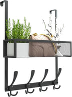 Kaiferty Over The Door Hooks Organizer,Over Door Hanger Towel Rack Mesh Basket with 12 Hooks,Back of Door Storage Organizer f