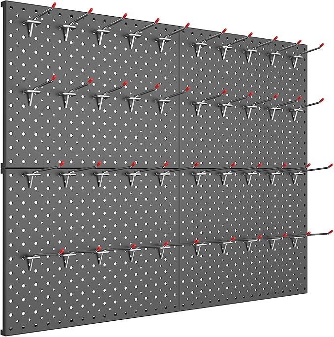TORACK Metal Pegboard Panels and Hooks for Garage, Workbench, Shop, Shed Tool Organizer Peg Board with 1/8" & 1/4" Holes, Mod
